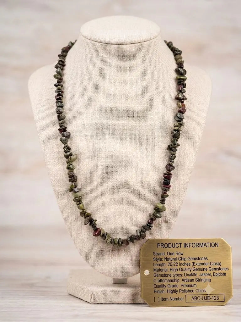 Natural Chip Gemstone Necklace, Unakite & Jasper, Length 20-22 inches (adjustable), ABC-UJE-123